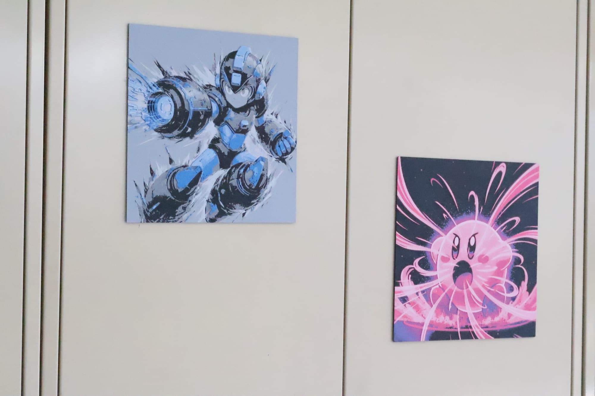 Mega Man X and Kirby art on the wall