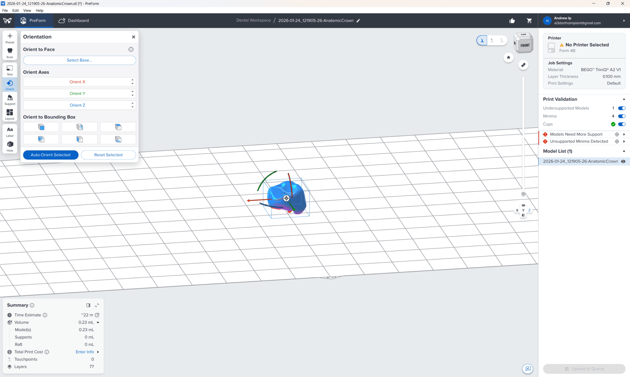 Figure 4: PreForm – a nice slicer but some improved automation functionality would be nice