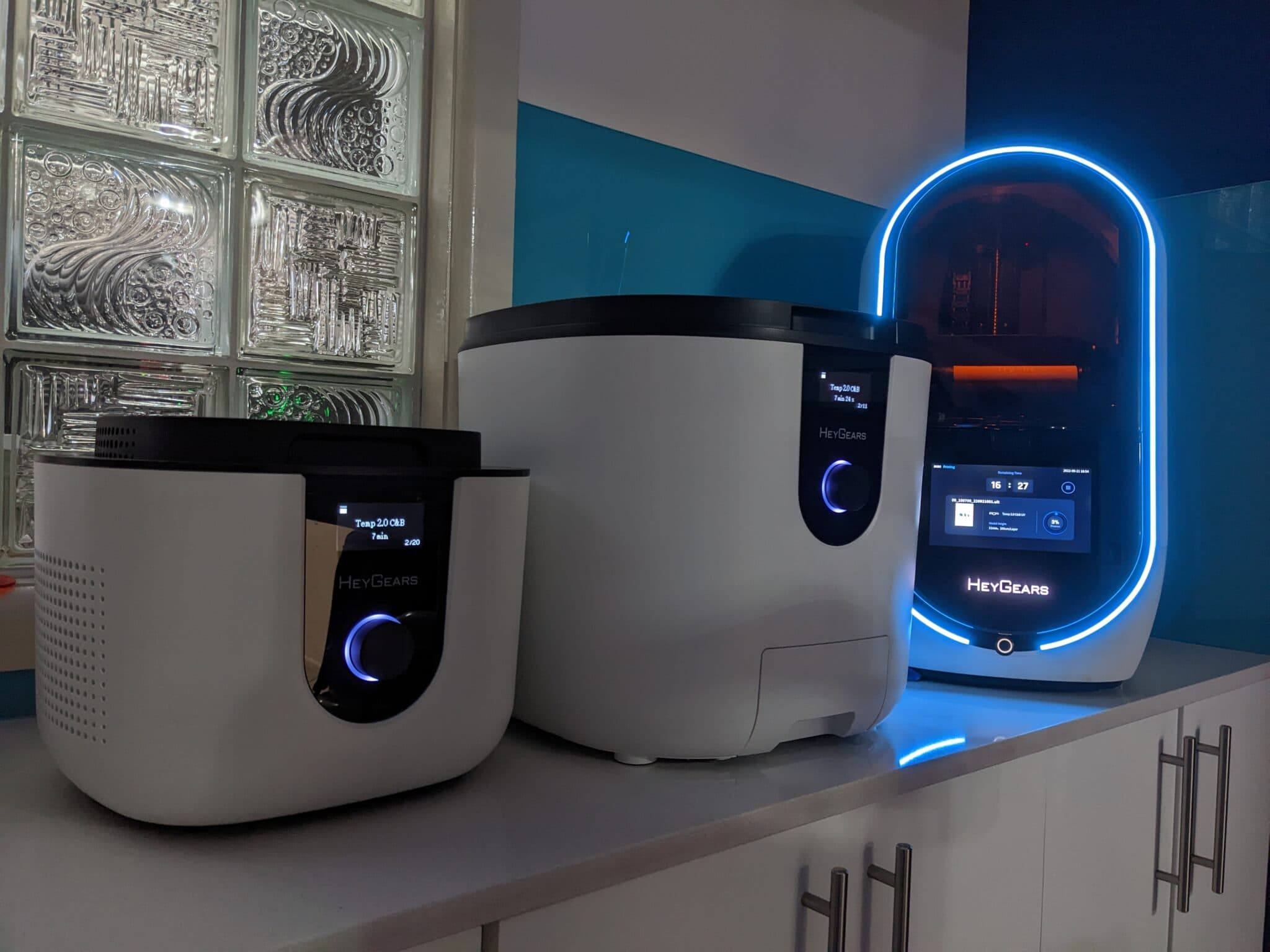 Figure 2: The ChairSide Combo – printer, wash and cure – affectionately known as the 2 rice cookers and the lit-up oversized pill