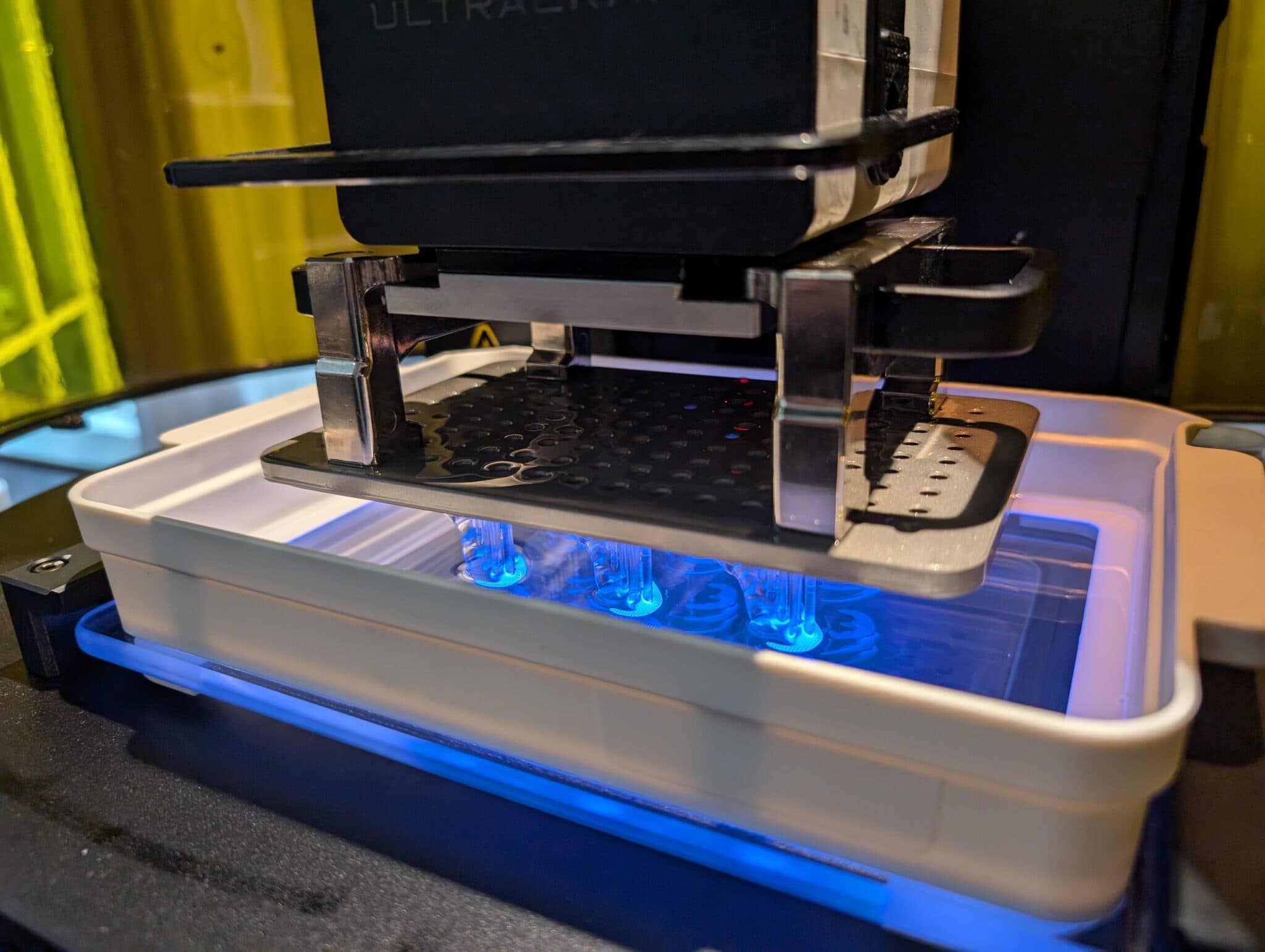 Figure 5: A row of KeySplint Soft nightguards being printed
