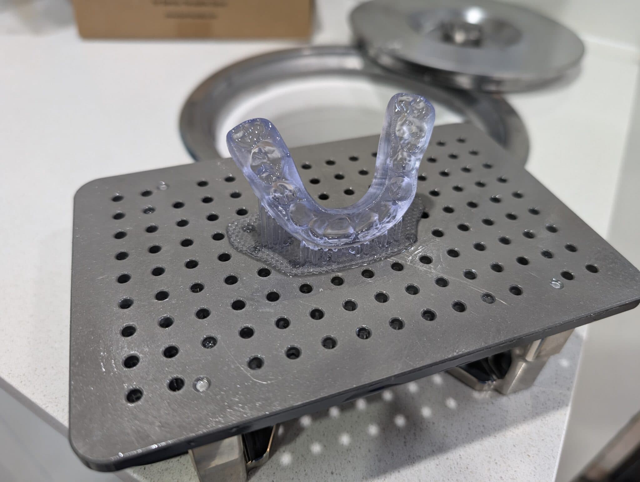 Figure 7: I dislike perforated build plates – great for print speed and success, but very difficult to clean