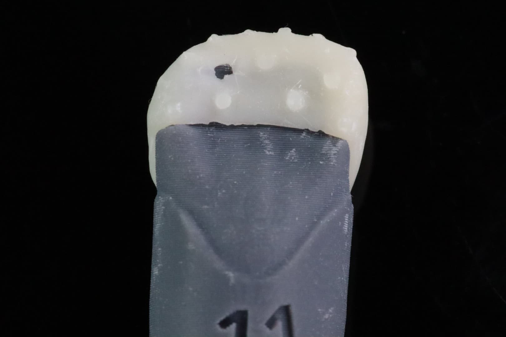 Figure 6: It’s fast and furious but sometimes a bit clumsy. Ceramic Crown printed on the Crown Kit at 100 micron layers.