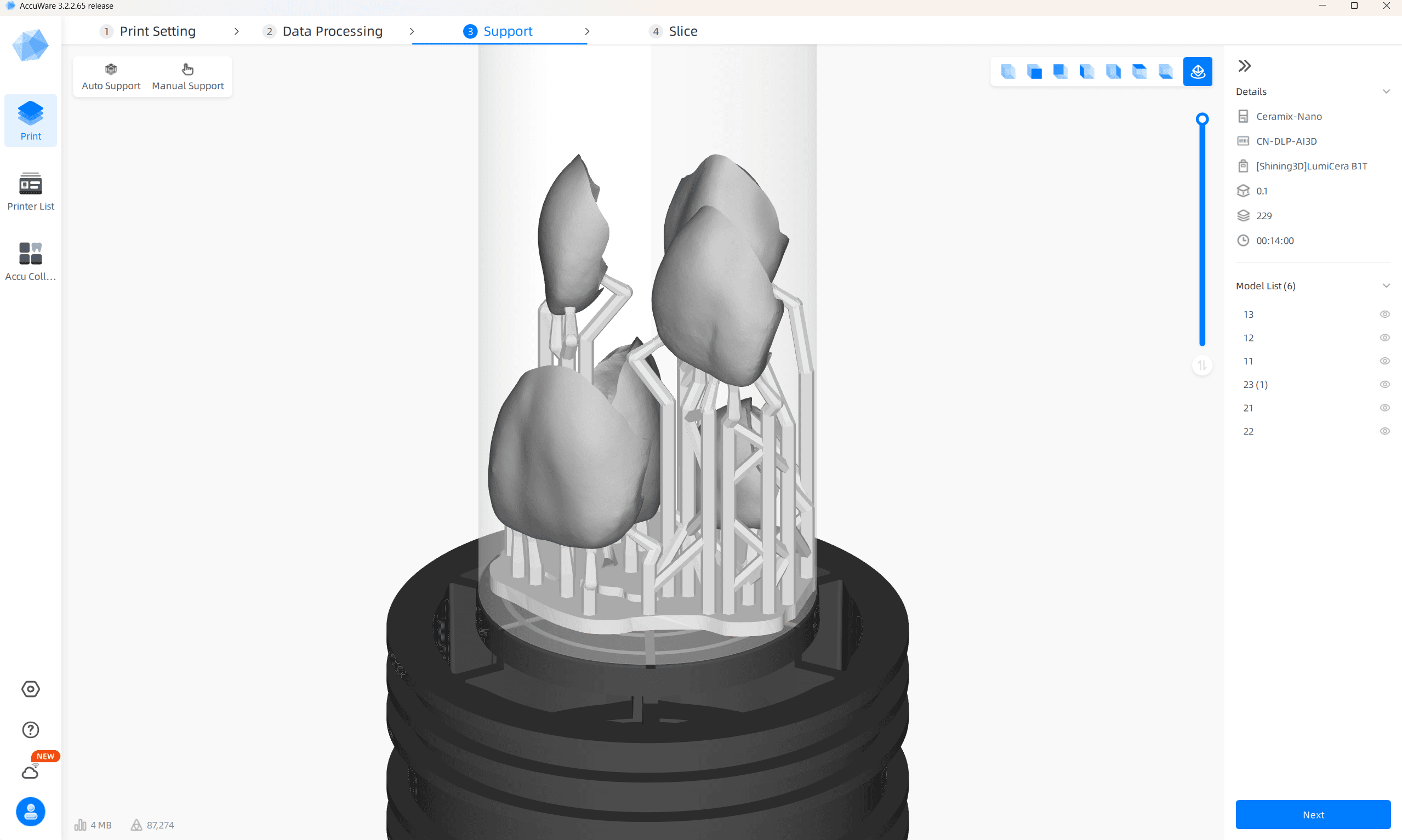 Figure 4: Accuware – “One-Click” printing works pretty well when trying to fit in up to 3-4 restorations within the one print